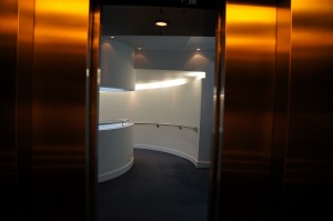 an elevator with a curved wall