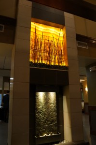 a lighted fireplace in a building