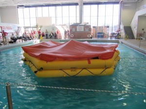 a floating raft in a pool