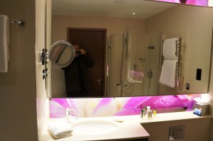 a mirror in a bathroom