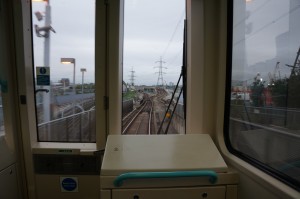 a train tracks through a window