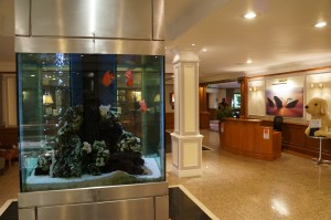 a fish tank in a lobby
