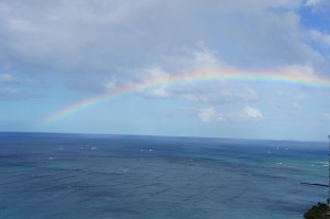 a rainbow over the ocean