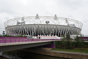 a white structure with a purple railing