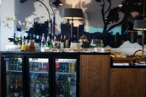 a bar with drinks and beverages