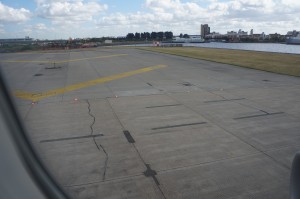 a view of a runway from a window