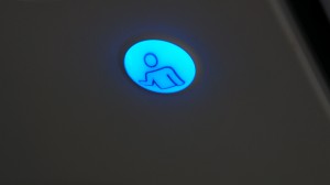 a blue light with a person in the middle
