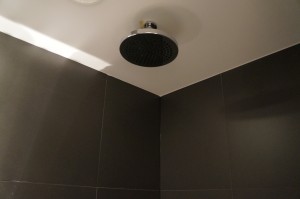 a shower head on the ceiling