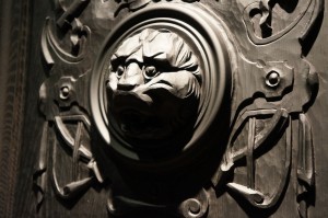 a close-up of a carved door