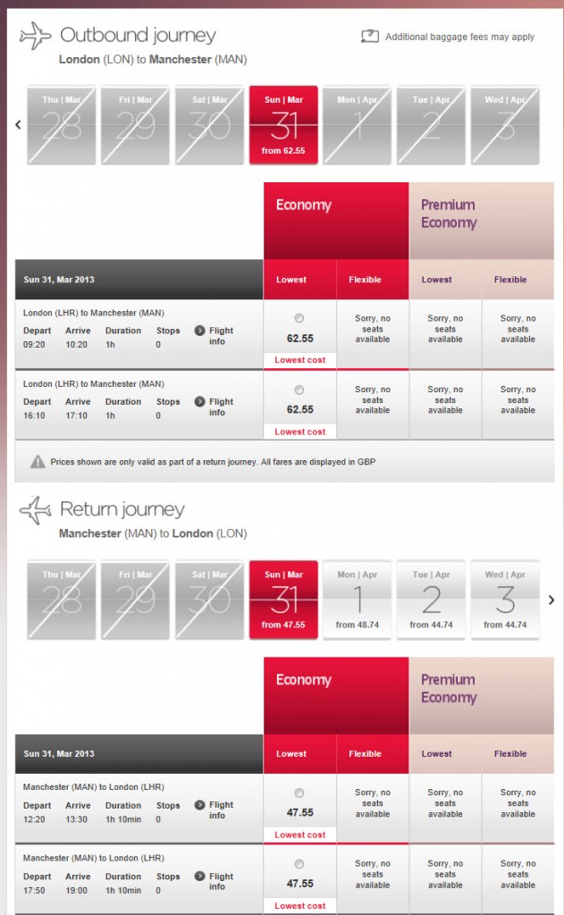 Virgin UK domestic flights for sale Manchester Miles from Blighty