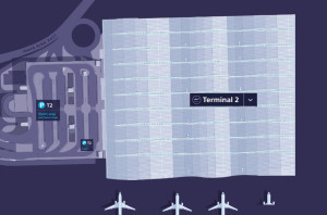 an aerial view of an airport terminal