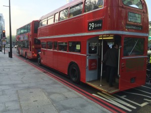 a double decker buses parked on a street