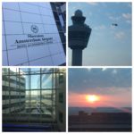 a collage of different images of buildings and a plane flying