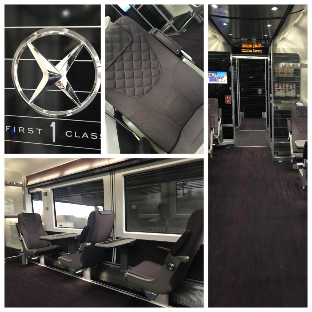 a collage of seats in a train